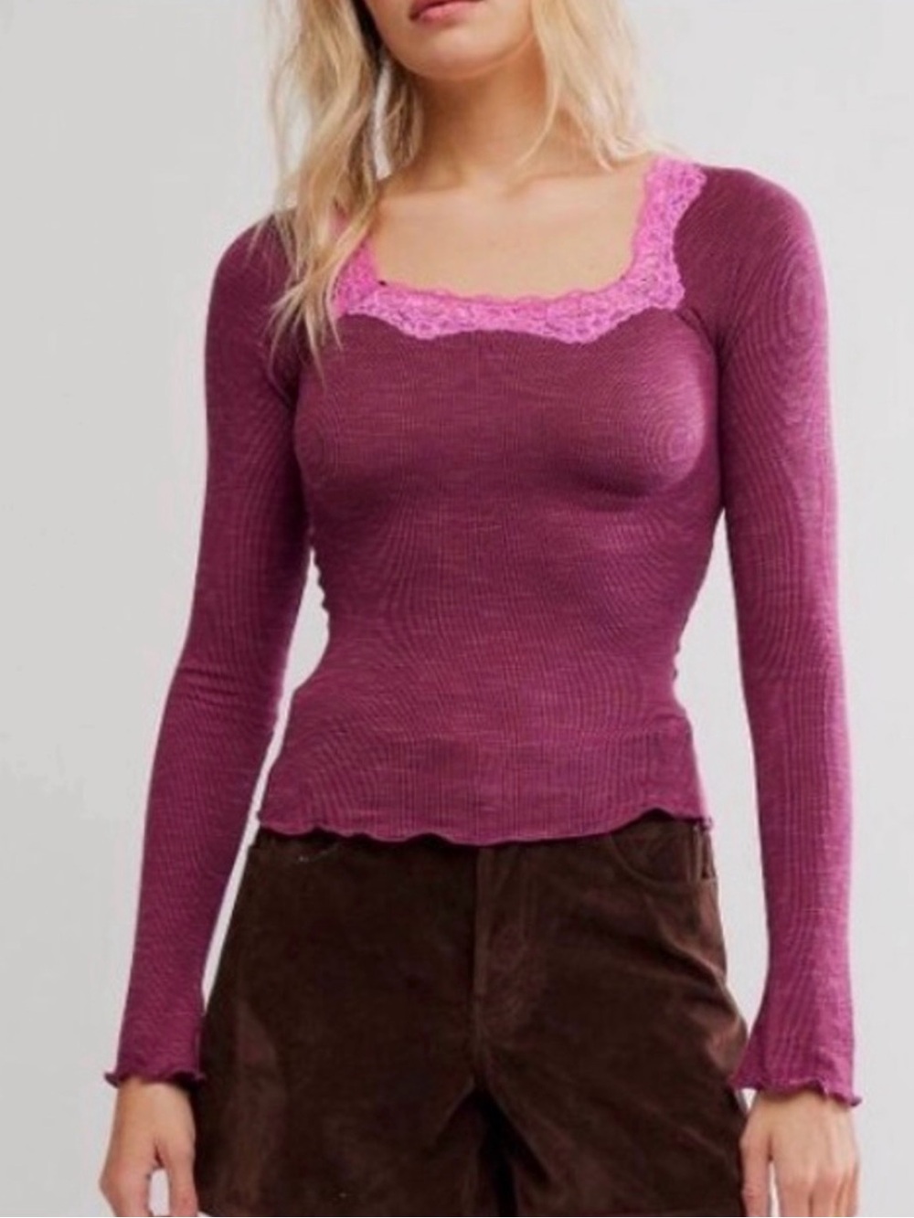 Free People Oh My Darling Long Sleeve. XS NWT Raspberry Shirt